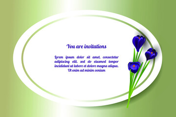 Invitation card with a bouquet of flowers crocus, decorative design, vector illustration