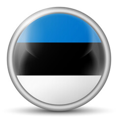 Glass light ball with flag of Estonia. Round sphere, template icon. Estonian national symbol. Glossy realistic ball, 3D abstract vector illustration highlighted on a white background. Big bubble.