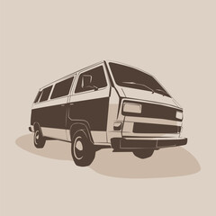 Vector retro auto van icon. Hippie style minivan for travel. © Irina Popova