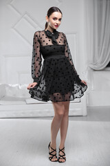 Charming woman wearing а black dress