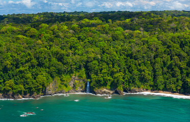 Coastline waterfall, Corcovado National Park, Osa Peninsula, Puntarenas Province, Costa Rica,...