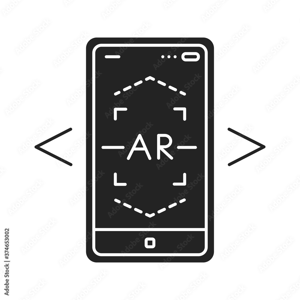Poster ar scanning black glyph icon. interactive visualization platform. pictogram for web page, mobile app