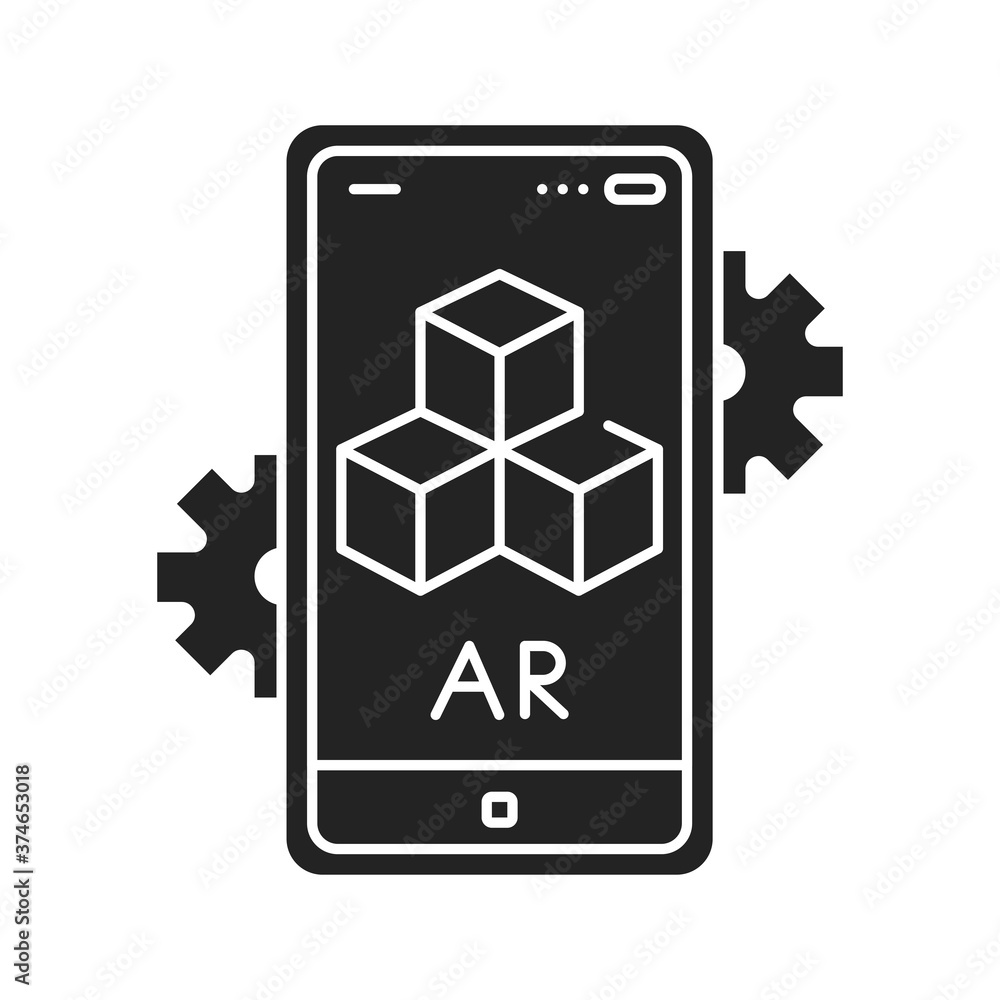 Poster interactive 3d visualization platform black glyph icon. pictogram for web page, mobile app, promo. u