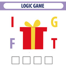 Worksheet for preschool kids.Words puzzle educational game for children. Place the letters in right order. Cute illustration of logic puzzle game for study English. Find the correct places	