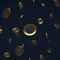 3D rendered concept illustration of EURO coins falling in front of dark blue background