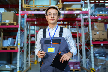 Portrait of a warehouse worker with a clipboard in his hands