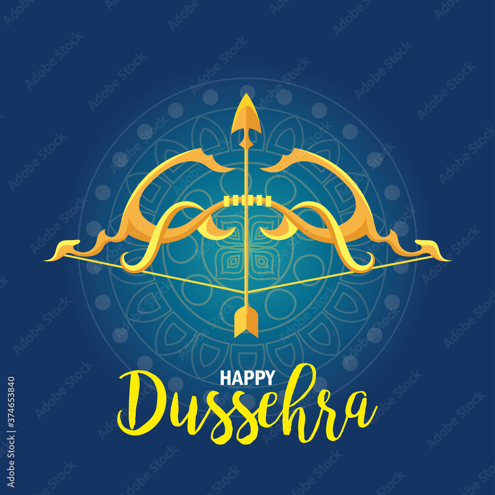 Canvas Prints gold bow with arrow on blue with mandala background design, happy dussehra festival and indian theme