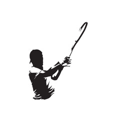 Tennis player, forehand shot. Abstract isolated vector illustration. Tennis logo