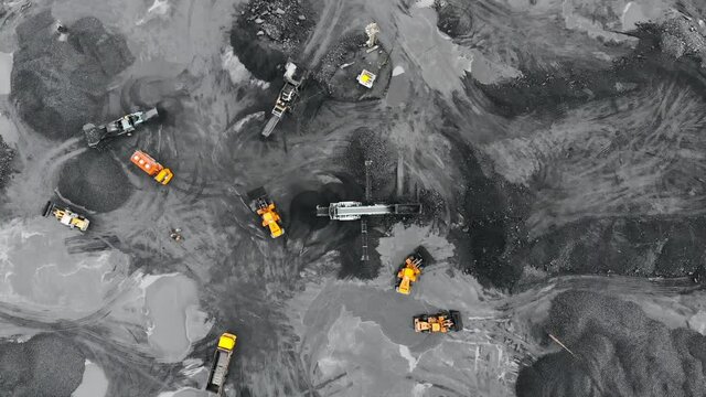 Open pit mine, extractive industry for coal, top view aerial.