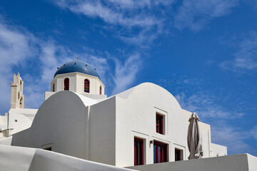 Blue domes of Santorini in Greece