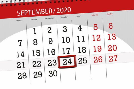 Calendar planner for the month september 2020, deadline day, 24, thursday