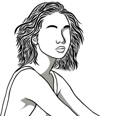 Line drawing of beautiful woman, has was a light shining,causing shadows on the body.Creative with illustration in flat design.