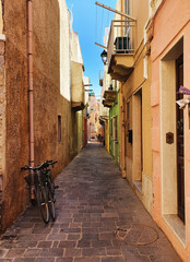 Old beautiful narrow Roman street. 30 August 2020, Rome, Italy 