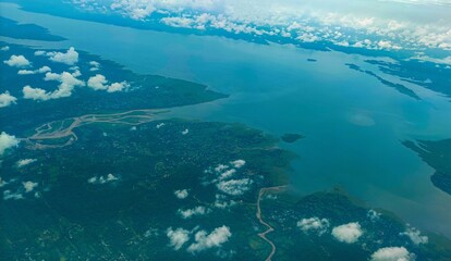 aerial view of the large river and land