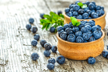 Fresh blueberries background with copy space for your text. Blueberry antioxidant organic superfood in a bowl concept for healthy eating and nutrition