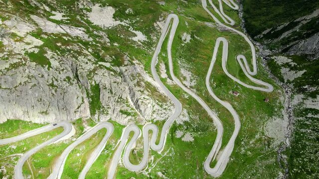 Gotthard Pass Street in Switzerland from above - travel photography