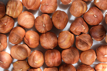 Dried hazelnuts close up