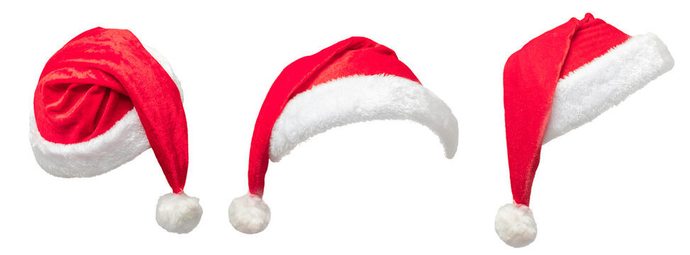 Set of Christmas Santa hat isolated on white background with clipping path. for decoration wearing on the person's head