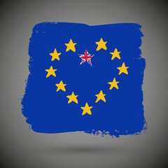 Heart made of yellow stars with UK flag. Brexit Design Concept