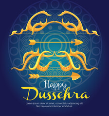 gold bows with arrows on blue with mandala background design, Happy dussehra festival and indian theme Vector illustration