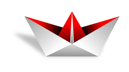 red origami paper boat