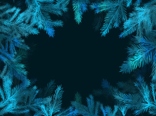 Square frame of spruce twigs. Vector illustration
