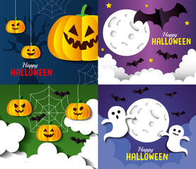 Halloween cartoons in frames set design, Holiday and scary theme Vector illustration