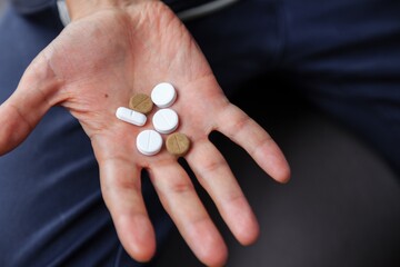 A handful of pills in hand