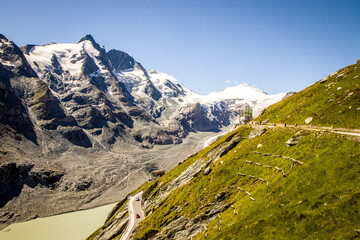 The view of Grossglockner ("Großglockner") the the highest mountain in Austria - taken from The Grossglockner High Alpine Road - "Grossglockner Hochalpenstrasse - Großglockner Hochalpenstraße"