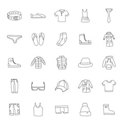 clothes hand drawn linear doodles isolated on white background. clothes icon set for web and ui design, mobile apps and print products