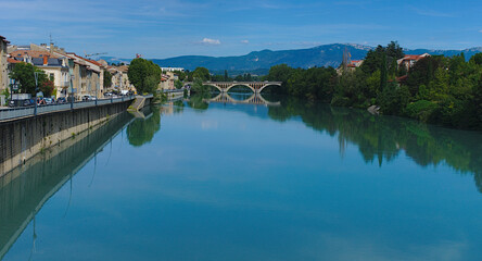 Fototapeta na wymiar The New Bridge linking Romans-sur-Isere to Bourg de Peage in Isere
