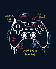 Vector joysticks gamepad  illustration with slogan text, for t-shirt prints and other uses. © cddesign.co