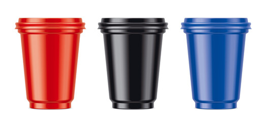 Set of colored plastic cups. Matt surface version. 2/2 part. 