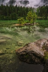 Epische Stimmung mit Morgennebel am Hintersee im Berchtesgadener Land.