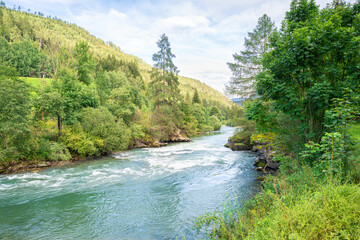 Scenic view of river Mur in southeastern part of Salzburgerland, Austria