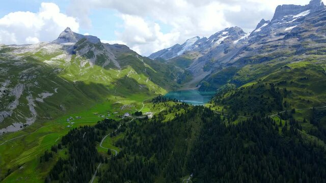 Flight over the wonderful nature of Switzerland - the Swiss Alps from above - travel photography
