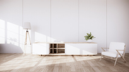 cabinet in modern room and white wall on woon floor japanese style. 3d rendering