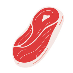 Beef steak slice with bone, raw beef cuts, isolated food ingredient icon, hand drawn realistic illustration