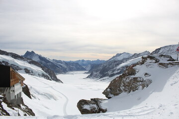 Fototapeta na wymiar Beautiful Winter landscape at Jungfrau, Switzerland, Europe