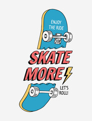 Skateboard vector illustrations with cool slogans for t-shirt print and other uses. Skate all day text. © cddesign.co