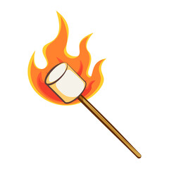 Marshmallow toasting. Hand drawn cartoon illustration isolated on white background.