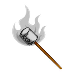 Burnt marshmallow. Hand drawn cartoon illustration isolated on white background.