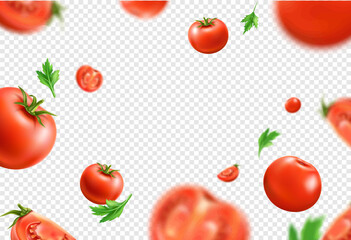 Vector realistic fresh red ripe tomato pattern - obrazy, fototapety, plakaty