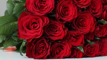 bouquet of red roses on a light background