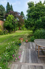 paysage, jardin, terrasse, table, bois, ip&eacute;, am&eacute;nagement, teck, arbre, nature