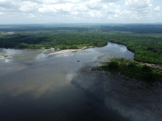 Aerial view of the estuary of teluk lombok beach, East Kalimantan, Indonesia at low tide. 