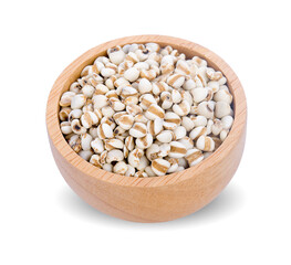 Job's tears or Coix lacryma-jobi in a wooden bowl isolated on white background,