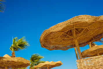 beach umbrella and blue sky
