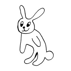 Cute Easter bunnies. Hand drawn vector illustration in doodle style. Festive characters. Line art drawing