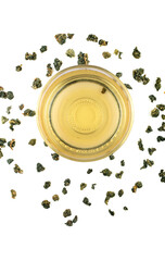 Dry oolong tea leaves isolated on white